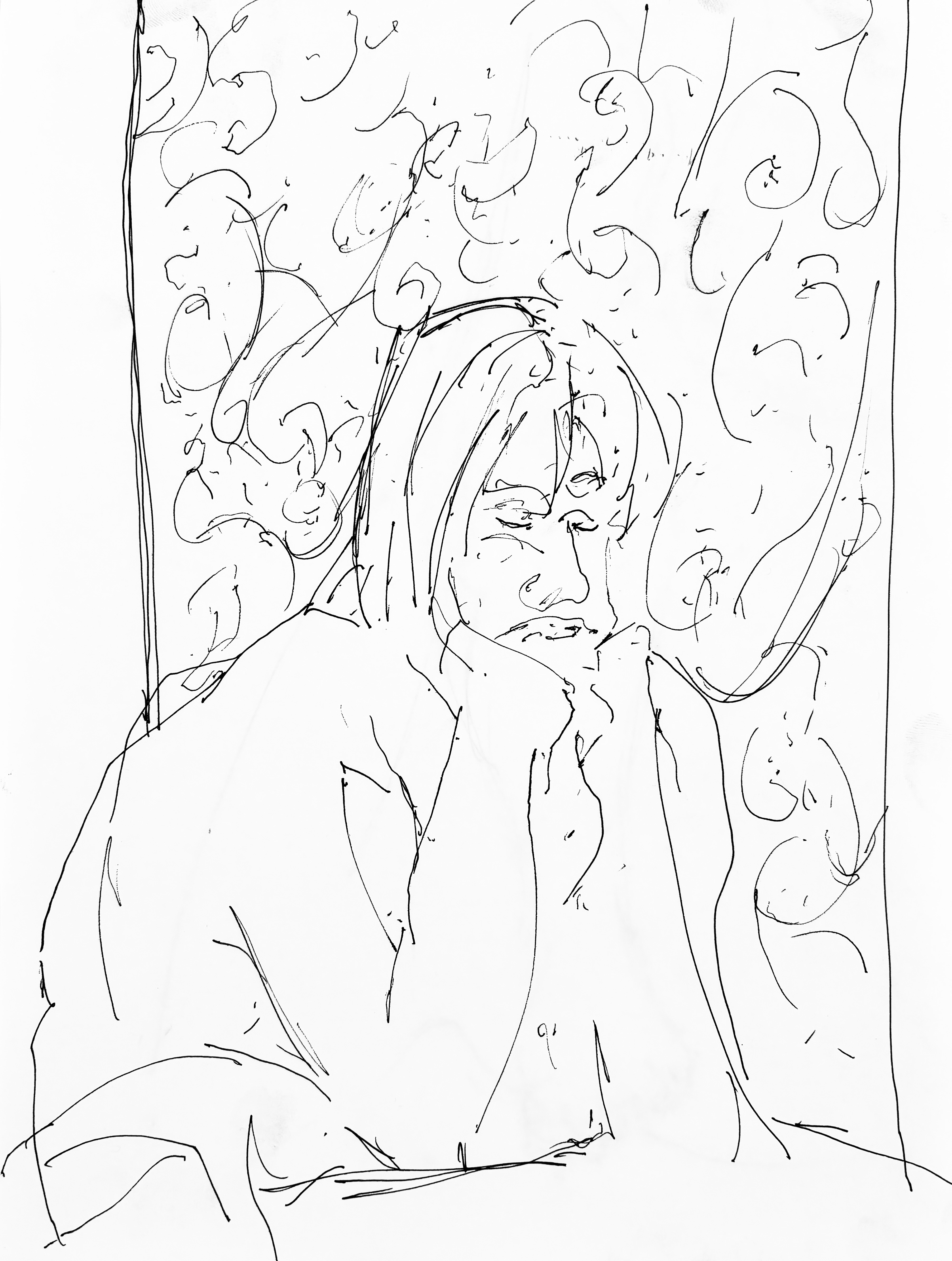 Figure Against Filigree Drapery